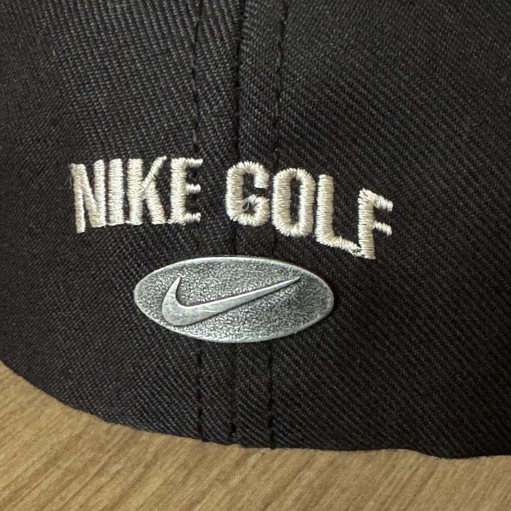 Vintage 90s Nike Golf Swoosh Embroidery Black Size 7 3/8 Made In USA Fitted Hat